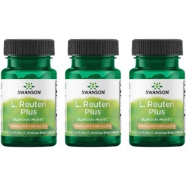 Swanson L. Reuteri Probiotic Plus w/L. Rhamnosus L. Acidophilus & FOS Prebiotic Digestive Support - Promotes Gut Health w/ 7 Billion CFU per Capsule - (30 Veggie Capsules) (3 Pack)