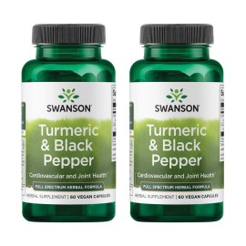 Swanson Turmeric & Black Pepper - Organic Joint Health, Heart Health, Digestion, & Liver Support Supplement - Natural Formula for Enhanced Bioavailability & Absorption - (60 Veggie Capsules) 2 Pack
