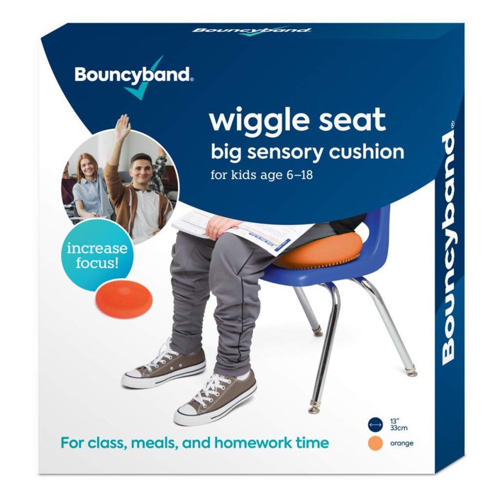 Bouncyband - Wiggle Seat - Orange, 13 D - Large Sensory Cushion for Kids Ages 6-18+ - Promotes Active Learning, Improves Student Productivity, Includes Easy-Inflation Pump
