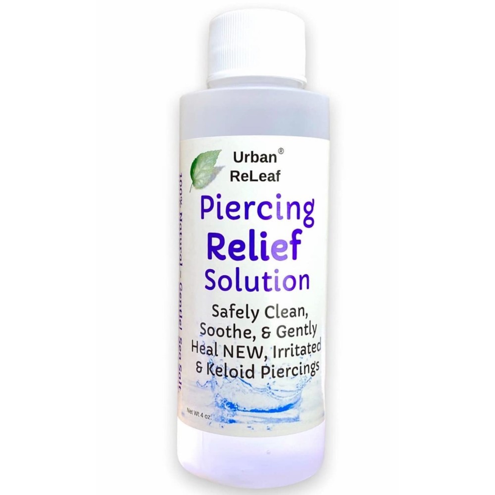 Urban ReLeaf PIERCING RELIEF Solution ! Safely Clean, Soothe & Gently Calm New, Irritated and Bumpy Piercings. 100% Natural Sea Salt, Tea Tree, Rosemary