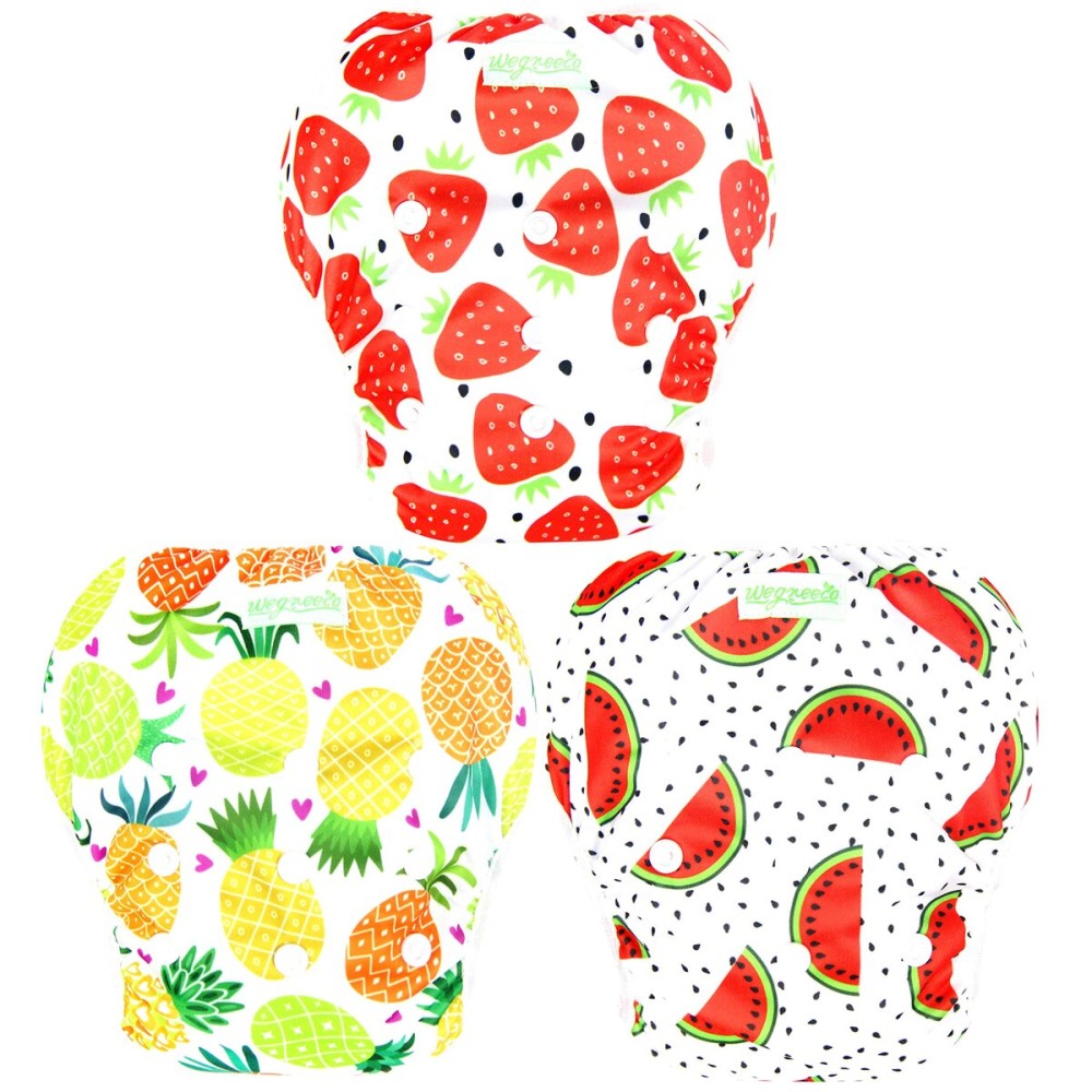 wegreeco Baby & Toddler Snap One Size Adjustable Reusable Baby Swim Diaper (Fruits, Small, 3 Pack)