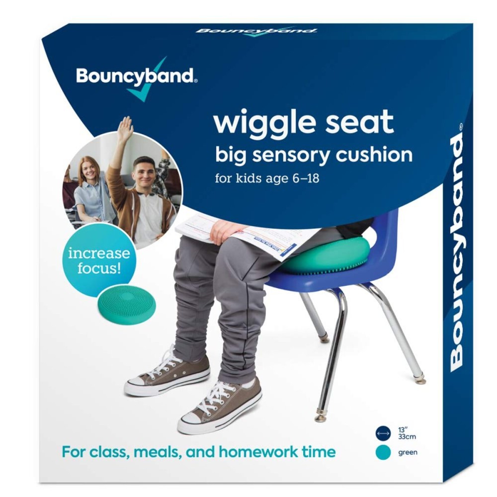 Bouncyband - Wiggle Seat - Green, 13 D - Large Sensory Cushion for Kids Ages 6-18+ - Promotes Active Learning, Improves Student Productivity, Includes Easy-Inflation Pump