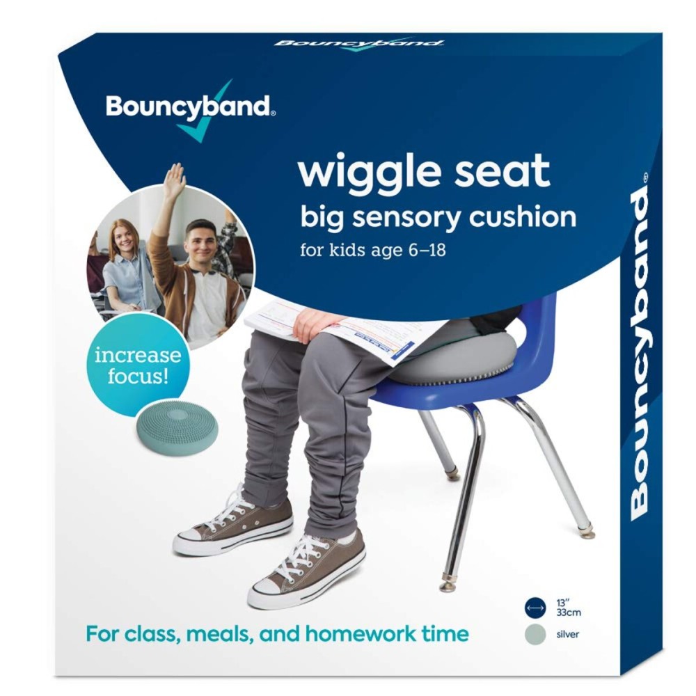Bouncyband - Wiggle Seat - Silver, 13 D - Large Sensory Cushion for Kids Ages 6-18+ - Promotes Active Learning, Improves Student Productivity, Includes Easy-Inflation Pump