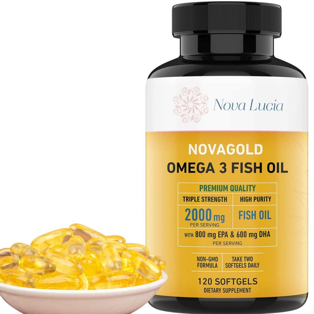 NovaGold Omega 3 Fish Oil - 2000mg High Strength EPA DHA Supplement - Burpless, Easy to Swallow Softgels - Supports Heart, Brain, Joints, Immune & Skin - Non-GMO - 120 Liquid Capsules