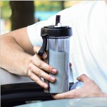 YYDSJFM Creative Water Cup,One Cup of Two Different Drinks Two Straws Couple Outdoor 600ml Drinking Cup for Camping Hiking Backpacking Travel Office,C