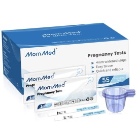 MomMed Pregnancy Test, 55 HCG Pregnancy Test Strips for Early Detection, Over 99% Accurate, 55 Free Urine Cups, Bulk Pregnancy Tests for Home Use, Pruebas de Embarazo
