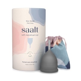 Saalt Soft Menstrual Cup - Reusable Period Cup - Made for Comfortable, Leak-Free Protection Up to 12 Hours - BPA & Latex Free - Includes Cup & Carry Bag (Small, Grey)