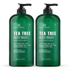 Botanic Hearth Tea Tree Body Wash (Pack of 2) for Men and Women - Moisturizing Body Wash Helps Soothe the Skin - Refreshing and Hydrating Cleanser, Sulfate Free, Paraben Free - 16 Fl Oz each
