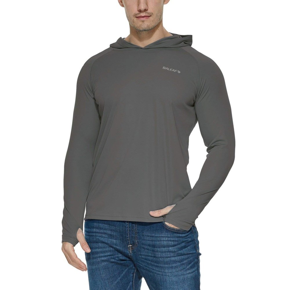 baleaf Men\'s Sun Protection Hoodie Shirt UPF 50+ Long Sleeve UV SPF T-Shirts Rash Guard Fishing Swimming Lightweight Deep Gray XXXL