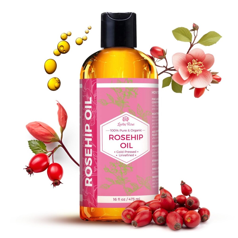 Leven Rose Rosehip Seed Oil for Face 16 oz - Pure Rosehip Oil for Face - Unrefined Cold Pressed Rose hip for Body - Nighttime Face Moisturizer for Hair, Skin & Nails