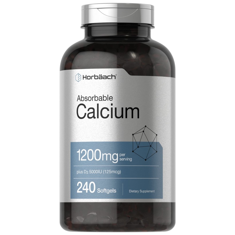 Horbach Calcium 1200 mg with Vitamin D3 | 240 Softgels | 5000 IU Vitamin D3 | Absorbable Calcium Supplement for Women and Men | Non-GMO, Gluten Free