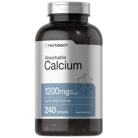 Horbach Calcium 1200 mg with Vitamin D3 | 240 Softgels | 5000 IU Vitamin D3 | Absorbable Calcium Supplement for Women and Men | Non-GMO, Gluten Free