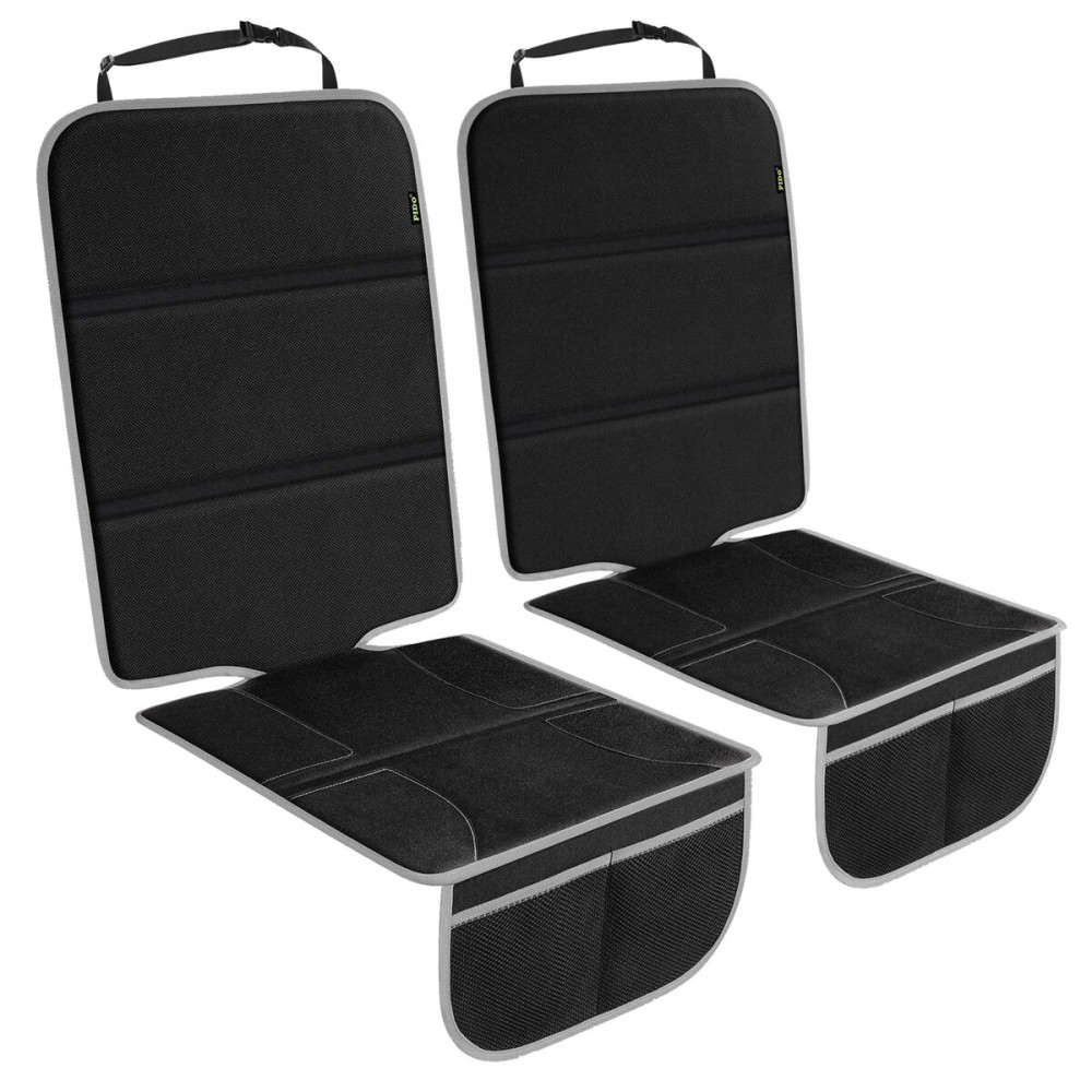 PIDO Car Seat Protector for Child Carseat with Thick Padding and Waterproof Fabric, 2 Pack Seat Cover Mat for Car Leather Upholstery (Black/Gray)