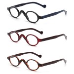 JM 3 Pack Small Oval Reading Glasses Vintage Spring Hinge Glasses for Reader Women +2.5 Black & Red & Tortoise