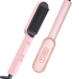 TYMO Ring Hair Straightener Brush - Hair Straightening Iron with Built-in Comb, 20s Fast Heating & 5 Temp Settings & Anti-Scald, Perfect for Professional Salon at Home, Sakura Pink