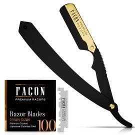Facn Straight Razors for Men - Professional Barber Straight Edge Razor Kit with 100 Blades, Classic Stainless Steel Barbero Shaver for a Smooth & Precise Shave, Premium Barber Razor for Men\'s Shaving