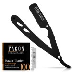 Facn Straight Razors for Men - Professional Barber Straight Edge Razor Kit with 100 Blades, Classic Stainless Steel Barbero Shaver for a Smooth & Precise Shave, Premium Barber Razor for Men\'s Shaving