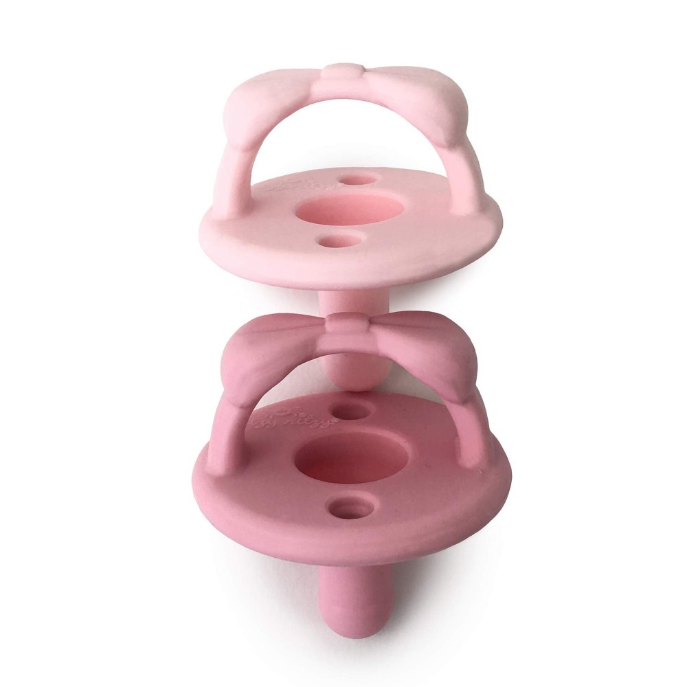 Itzy Ritzy Silicone Pacifiers for Newborn - Soother Pacifiers Feature Collapsible Handle & Two Air Holes for Added Safety; for Ages 0-6 Months, Set of 2 in Light Pink & Dark Pink