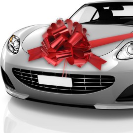 Zonon Big Car Bow Giant Car Bow with 20 ft Ribbon for Large Gift Wrapping New Houses Huge Present Birthday Christmas Decor(20 Inch,Glossy Red)