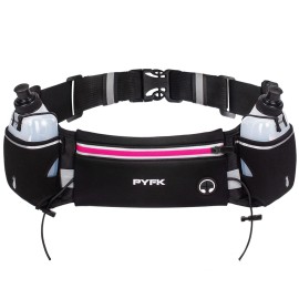 PYFK Running Belt with Water Bottles, Hydration Belt for Men and Women, Water Bottle Holder Running Pouch Water Belt, Fanny Pack Fits 7 inches Phones, Waist pack for Runner Jogging (rose red)