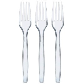 Prestee 100 Count Plastic Forks - Heavy Duty Forks Disposable for Parties, Events, and Catering - Crystal Clear Silverware and Durable Plastic Utensils Flatware Set for Weddings and Celebrations