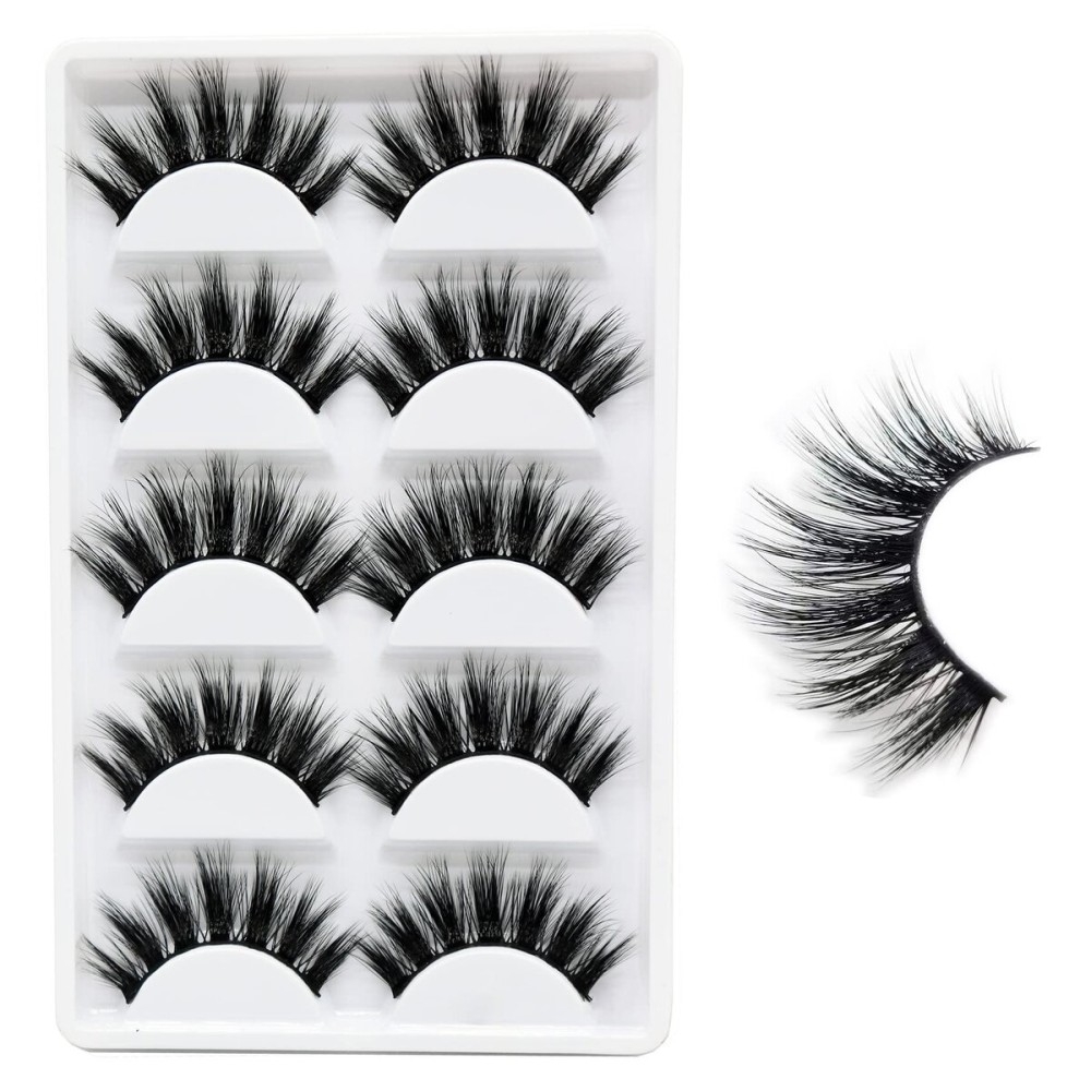 Veleasha Lashes 5D Faux Mink Lashes 100% Handmade Luxurious Fake Eyelashes Lightweight Fluffy False Eyelashes 5 Pairs Pack (Dubai)
