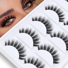 Veleasha Lashes 5D Faux Mink Lashes 100% Handmade Wispy Lashes Charming Luxurious Fake Eyelashes Lightweight Fluffy False Eyelashes 5 Pairs Pack (5D04)