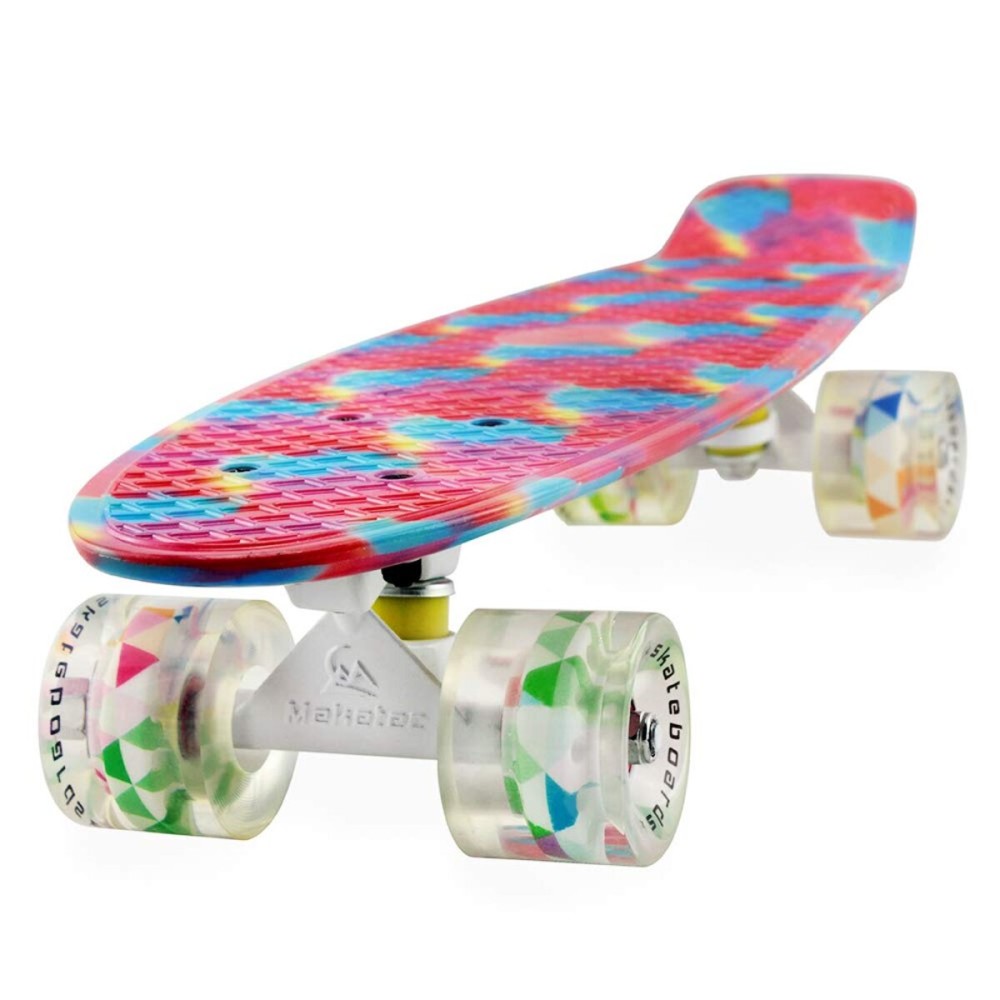 Skateboard Youth 22 inch Mini Cruiser Retro Starry Adults Skateboards for Kids Boys Girls Beginners Child Toddler Teenagers Dog Age 5 (Mixture of Pink and Blue)