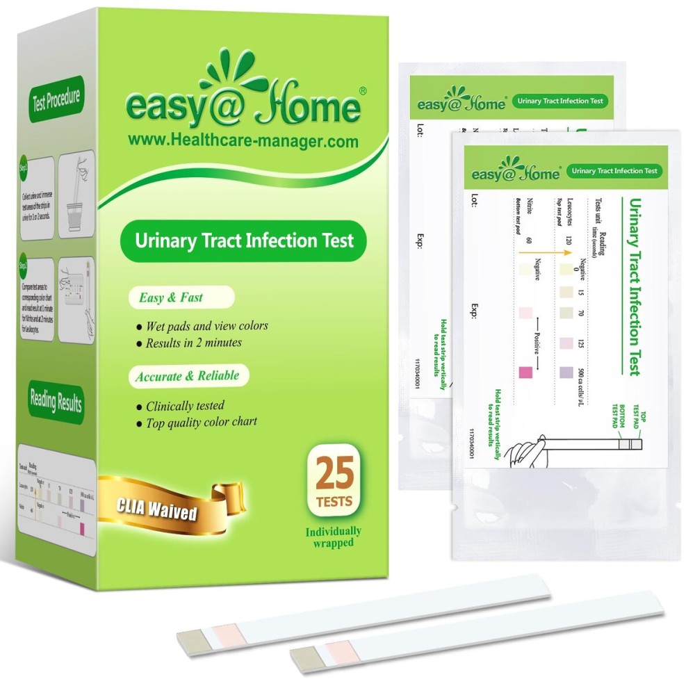 EasyHome 25 Individual Pouch Urinary Tract Infection Test Strips, UTI Urine Testing Kit for Urinalysis and Detection of Leukocytes and Nitrites (UTIPOUCH-25P)