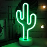 Green Cactus Neon Light Signs LED Cactus Neon Night Lights with Pedestal Room Decor Battery/USB Operation Lamps Neon Signs Light Up Children\'s Room Bedroom Wedding