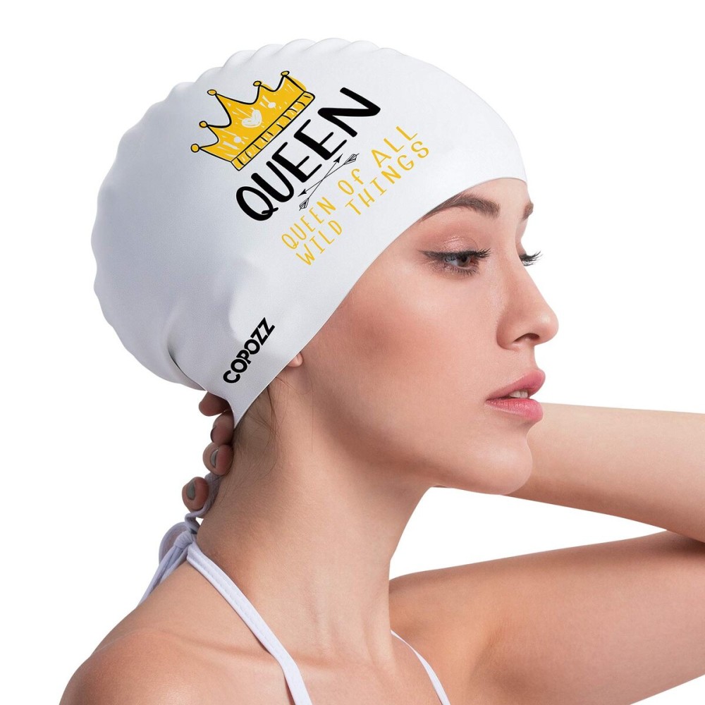 COPOZZ Swim Cap Women Adult, Silicone Waterproof Comfortable Swim Cap for Long and Short Hair (Queen-12yrs+)
