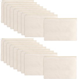 meekoo 16 Pack Canvas Blank Cosmetics Bags Plain Zipper Makeup Pouch Sublimation DIY Craft Multipurpose Toiletry Bag for Makeup Travel Cosmetic Stationary Storage(M,Beige)