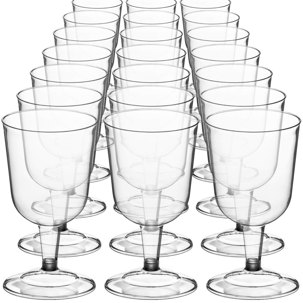 DecorRack 24 Wine Glasses, 6 Oz -BPA Free- Plastic Party Wine Cups, Perfect for Outdoor Parties, Weddings, Picnics, Stackable, Reusable, Disposable, Stemmed (Pack of 24)