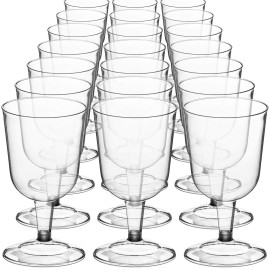 DecorRack 24 Wine Glasses, 6 Oz -BPA Free- Plastic Party Wine Cups, Perfect for Outdoor Parties, Weddings, Picnics, Stackable, Reusable, Disposable, Stemmed (Pack of 24)