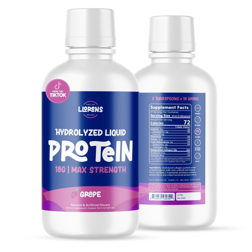 Proteinex Medical Grade Liquid Hydrolized Collagen Protein - Women and Men for Healthy Skin, Hair and Nails - No Carbs, Zero Sugars & Ready to Drink Protein Drink (Grape)