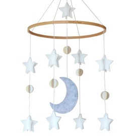 Baby Crib Mobile - Wooden Hanging Nursery Baby Mobile for Crib, Nursery Decor for Boys & Girls, Perfect Shower Gift, Moon & Stars (Grey, White & Cream) Also Fits Bassinets, Sorrel + Fern