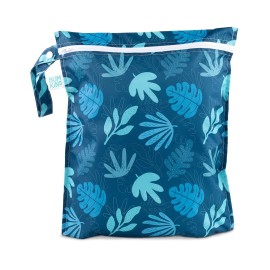 Bumkins Waterproof Wet Bag, Washable, Reusable for Travel, Beach, Pool, Stroller, Diapers, Dirty Gym Clothes, Wet Swimsuits, Toiletries, 12x14 - Blue Tropic