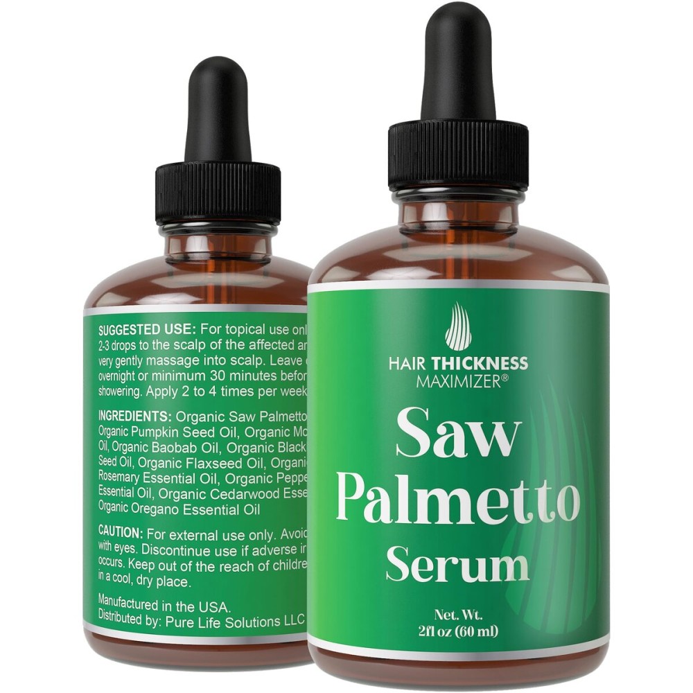 Saw Palmetto Serum for Hair Growth and Thickening - With Rosemary, Peppermint, Pumpkin Seed Oils. Vegan Moisturizing and Strengthening Scalp Treatment for Women, Men, Weak, Dry, Frizzy Hair 2oz