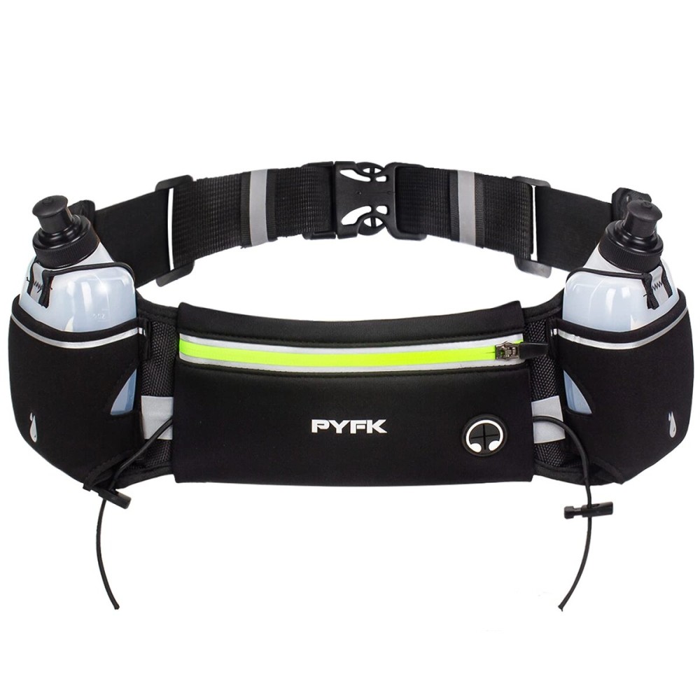 PYFK Running Belt with Water Bottles, Hydration Belt for Men and Women, Water Bottle Holder Running Pouch Water Belt, Fanny Pack Fits 7 inches Phones, Waist pack for Runner Jogging (green)