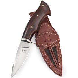 BIGCAT ROAR Predator Hunter D2 Steel - Handmade Fixed Blade Hunting Knife 10 - Walnut Wood Handle & Leather Belt Sheath - Bushcraft, Camping, Skinning & Survival Knife - Collector Hunter Men Gifts