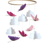 Sorrel + Fern Baby Crib Mobile - Butterflies in The Clouds Nursery Crib Decoration for Girls & Boys - Pink & Purple