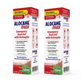 Alocane Max Emergency Burn Gel, 4% Lidocaine Hydrochloride, .13% Benzalkonium Chloride, Maximum Strength Relief, Itch Relief, For Sunburns, Kitchen, Chemical, First-Degree Burns, 2.5 Fl Oz (2 Pack)
