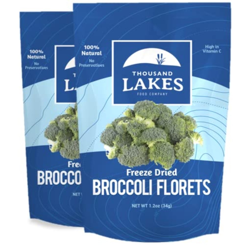 Thousand Lakes Freeze Dried Vegetables - Broccoli Florets 2-pack 1.2 ounces (2.4 ounces total) | 100% Florets - No Stems | No Salt Added