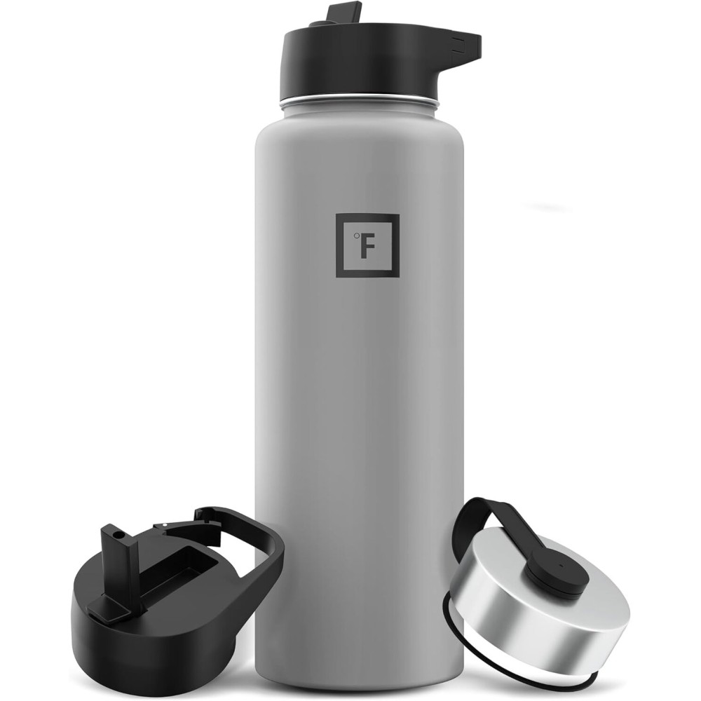 IRON FLASK Camping & Hiking Hydration Flask with Straw, Wide Mouth Insulated Stainless Steel Sports Water Bottle - 40 oz Graphite
