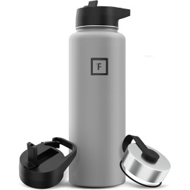 IRON FLASK Camping & Hiking Hydration Flask with Straw, Wide Mouth Insulated Stainless Steel Sports Water Bottle - 40 oz Graphite