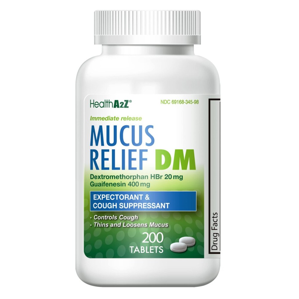 HealthA2Z Mucus Relief DM | Dextromethorphan HBr 20mg | Guaifenesin 400mg | Cough, Immediate Release, Uncoated (200 Count (Pak of 1))