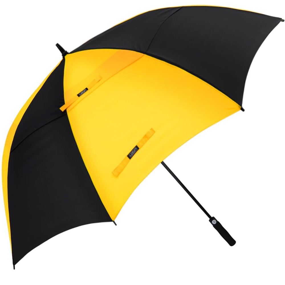 G4Free 68 Inch Automatic Open Golf Long Umbrella Extra Large Oversize Double Canopy Vented Windproof Waterproof Stick Umbrellas (Black/Yellow)