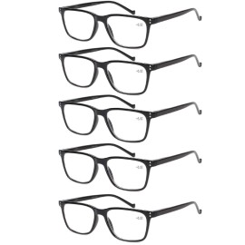 JOSCHOO 5 Pack Reading Glasses Men Women Spring Hinges Comfortable Glasses for Reading (5 Black, 1.75)