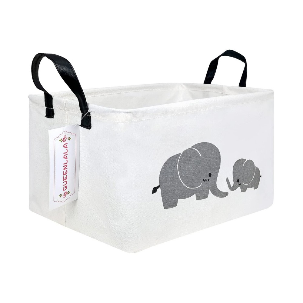 QUEENLALA Rectangular Laundry Hamper/Foldable Nursery Laundry Basket for Organizing/Storage Bin Baskets/Children Toy Office Bedroom/Toy Bin Closet Shelf BasketsRec-Parent-child elephant