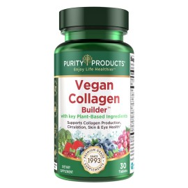 Vegan Collagen Builder - Organic Whole Foods Fruits + Veg, Silica, Lutein, Vitamin C, Biotin, Grape Seed - Amino Acids Glycine, Lysine + Proline Collagen Boosters (30 Servings, Tablets)